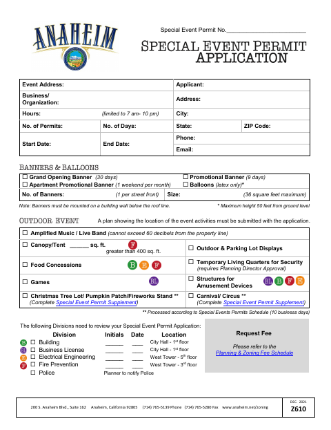 First page of the Special Event Permit