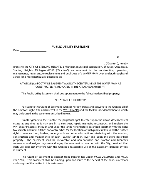 First page of the Public Utility Easement – Water Main