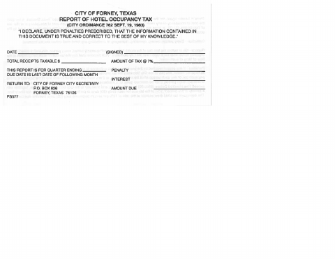 First page of the Hotel Occupancy Tax Report Form