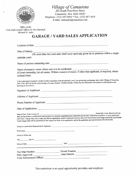 First page of the Garage and Yard Sales Application