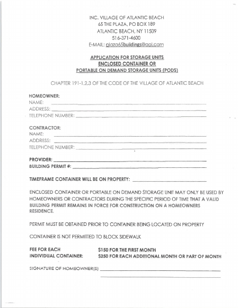 First page of the POD Storage Unit Permit Application