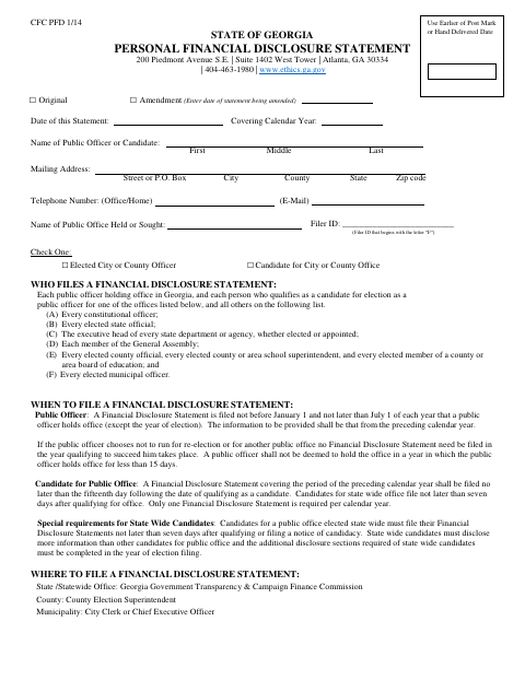 First page of the Personal Financial Disclosure Statement