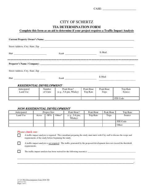 First page of the TIA Determination Form