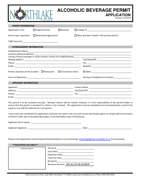 First page of the Alcoholic Beverage Permit Application