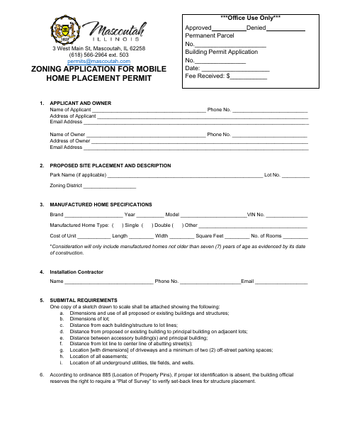 First page of the Mobile Home Placement Permit Application