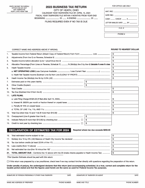 First page of the 2023 Business Tax Return