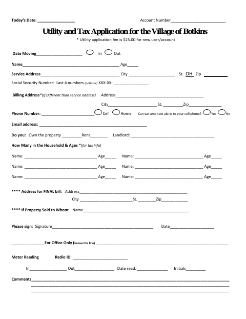 First page of the Utility and Tax Application