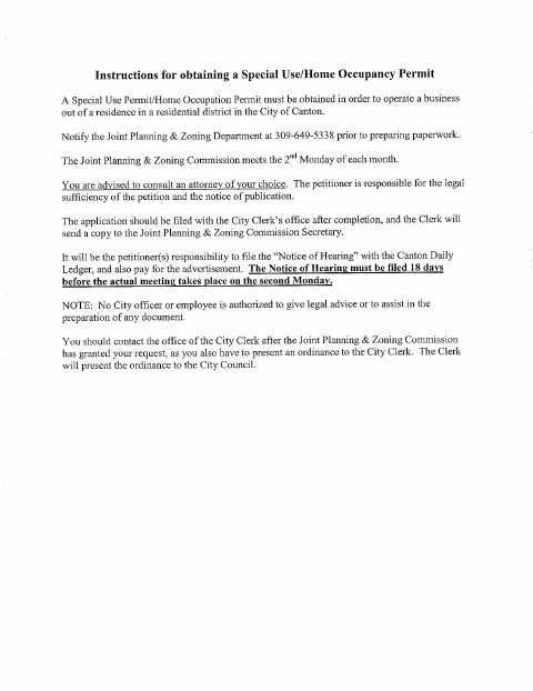 First page of the Special Use or Home Occupancy Permit
