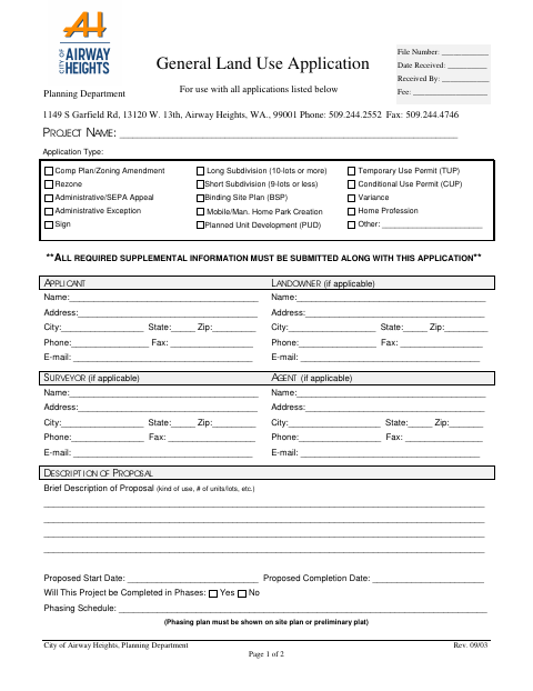 First page of the General Land Use Application