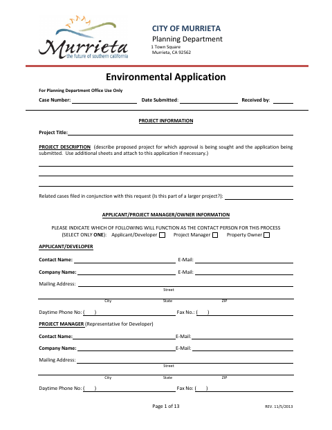 First page of the Environmental Application