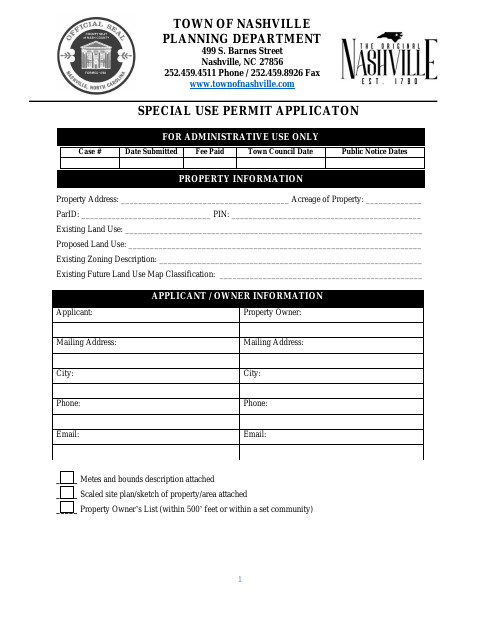 First page of the Special Use Permit Application