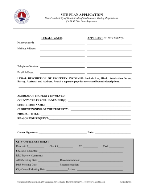 First page of the Site Plan Application