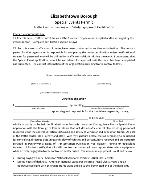 First page of the Traffic Control Training and Safety Equipment Certification