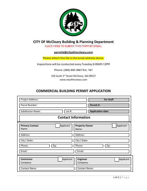 First page of the Commercial Building Permit Application