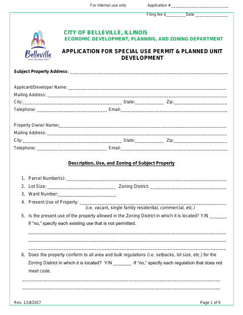 First page of the Application for Special Use Permit and Planned Unit Development