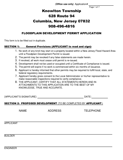 First page of the Floodplain Development Permit Application
