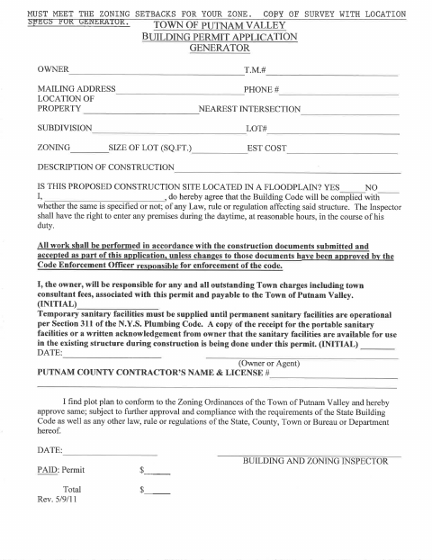 First page of the Generator Permit Application