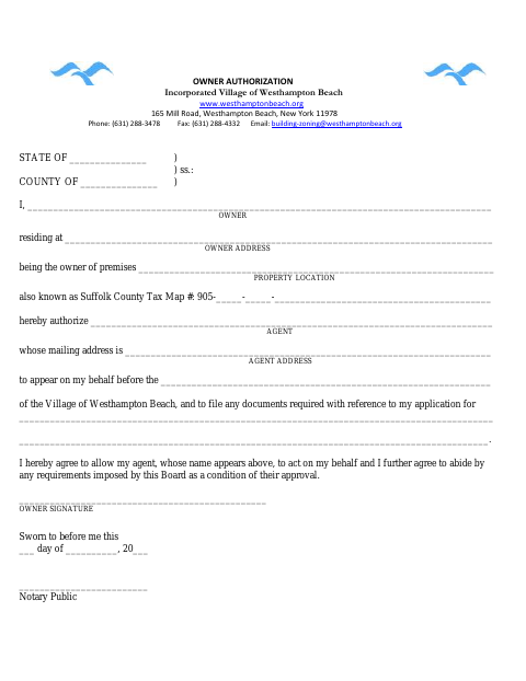 First page of the Owner Authorization