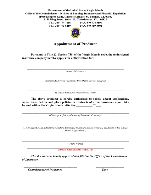 First page of the Appointment of Insurance Producer