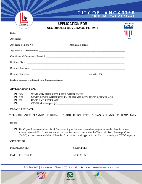 First page of the Application for Alcoholic Beverage Permit