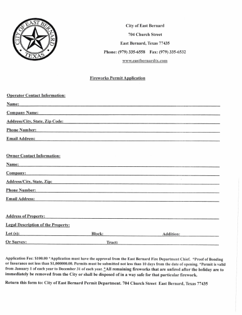 First page of the Fireworks Permit Application