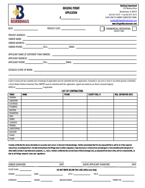 First page of the Building Permit Application