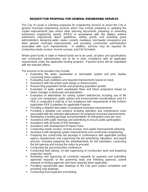 First page of the Request for Proposal for General Engineering Services