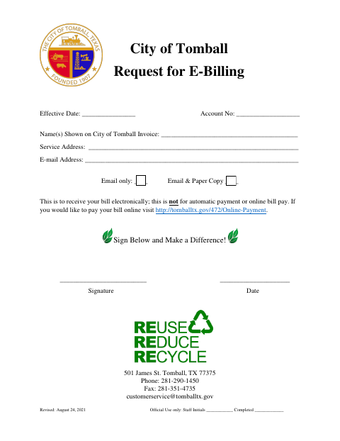 First page of the Request for E-Billing