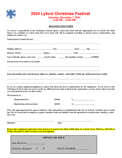 First page of the Christmas Festival Vendor Registration Form