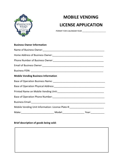 First page of the Mobile Vending Permit Application