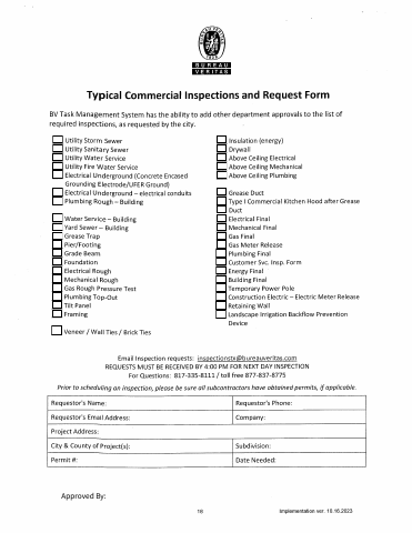 First page of the Typical Commercial Inspections and Request Form