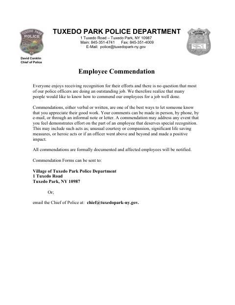 First page of the Employee Commendation