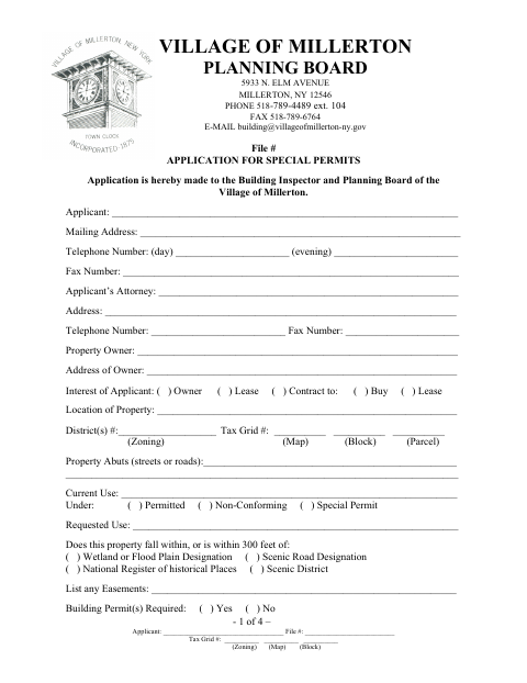 First page of the Application for Special Permits