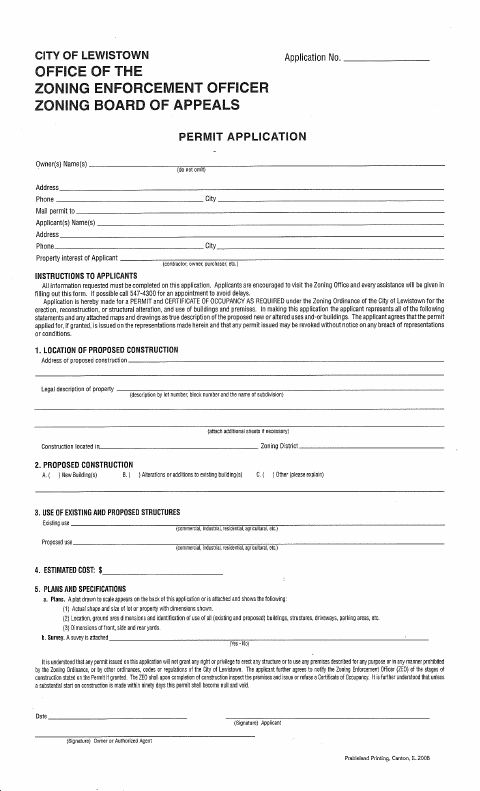 First page of the Zoning Permit Application