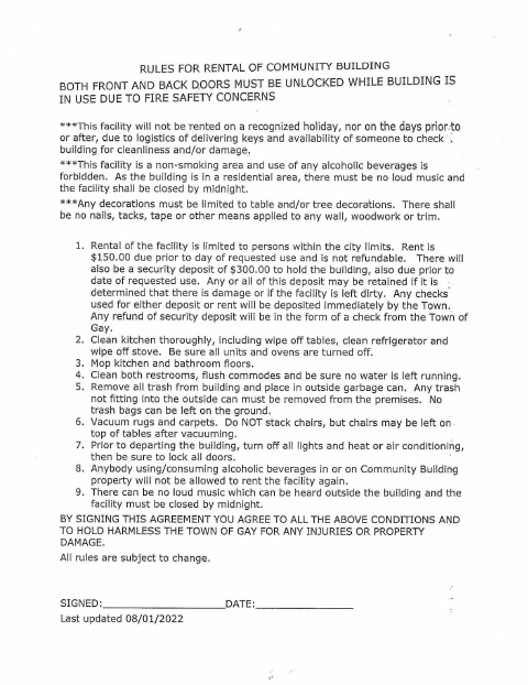 First page of the Community Building Rules and Agreement