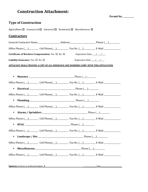 First page of the Construction Attachment