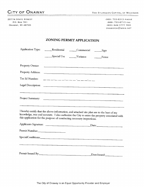 First page of the Zoning Permit Application