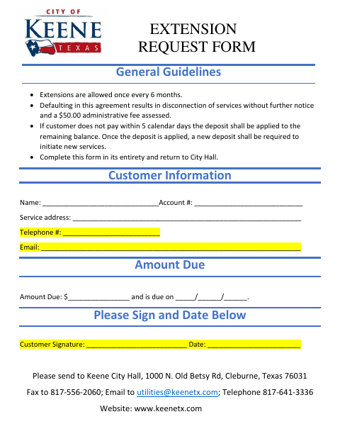 First page of the Extension Request Form