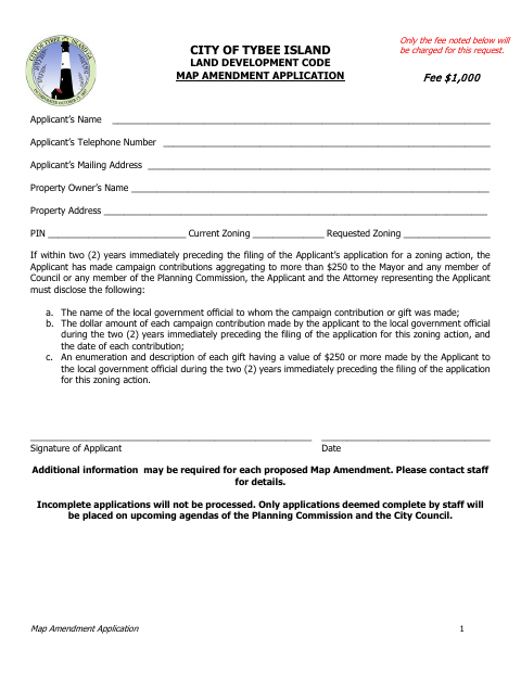 First page of the Map Amendment Application
