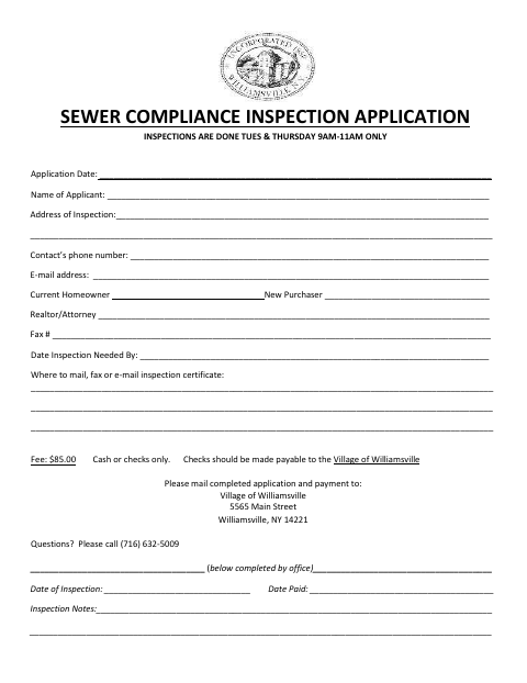 First page of the Sewer Compliance Inspection Application