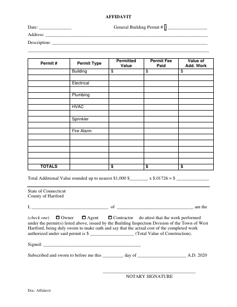 First page of the Building Permit Cost Affidavit