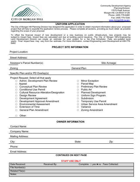 First page of the Uniform Application