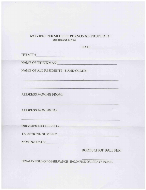 First page of the Moving Permit