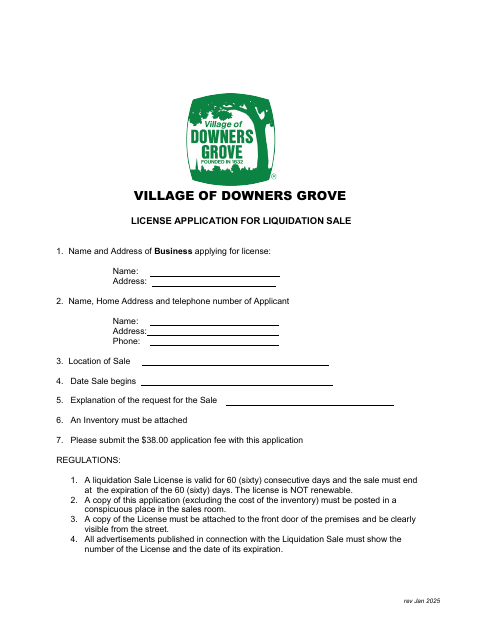 First page of the License Application for Liquidation Sale