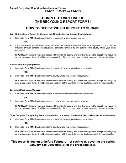 First page of the Recycling Report Form