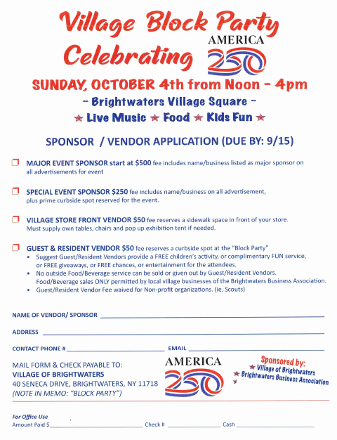 First page of the 2026 Fall Block Party Sponsor and Vendor Application