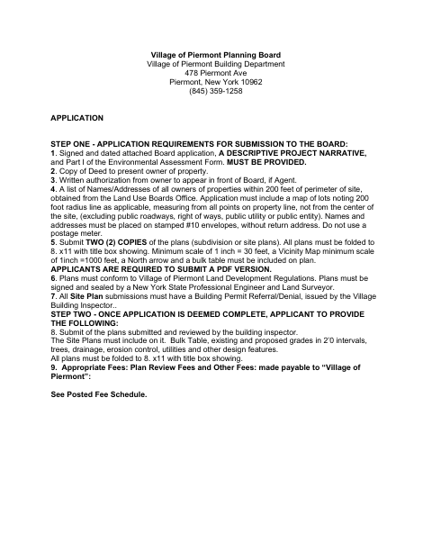 First page of the Planning Board Application