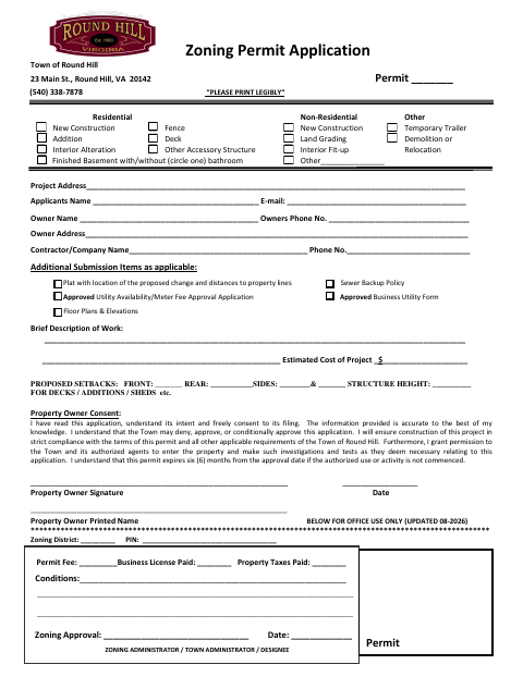 First page of the Zoning Permit Application
