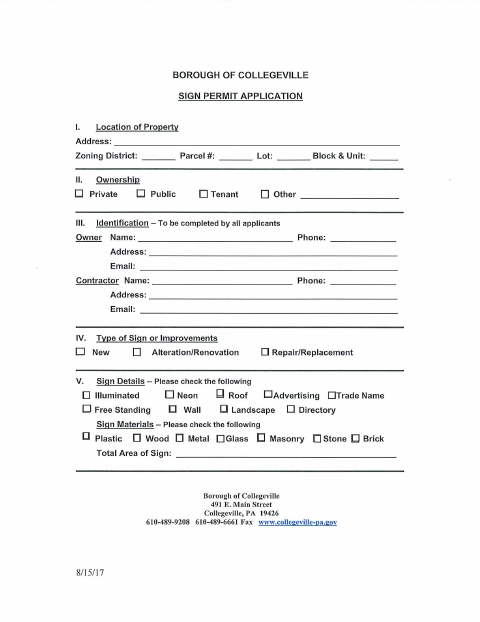 First page of the Sign Permit Application and Procedures