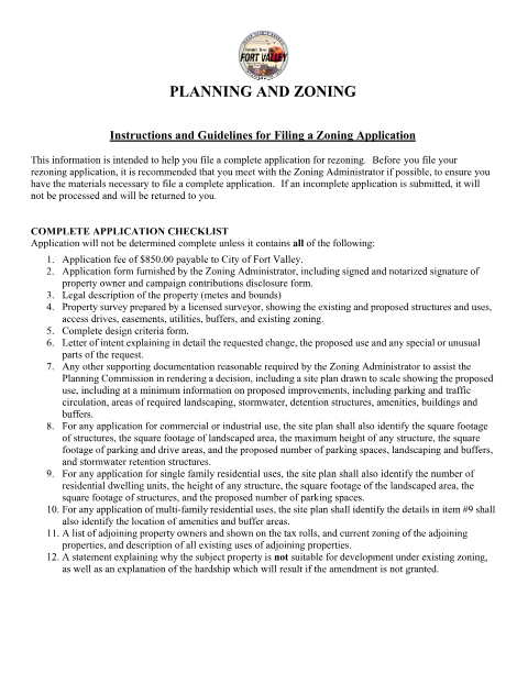 First page of the Zoning Application